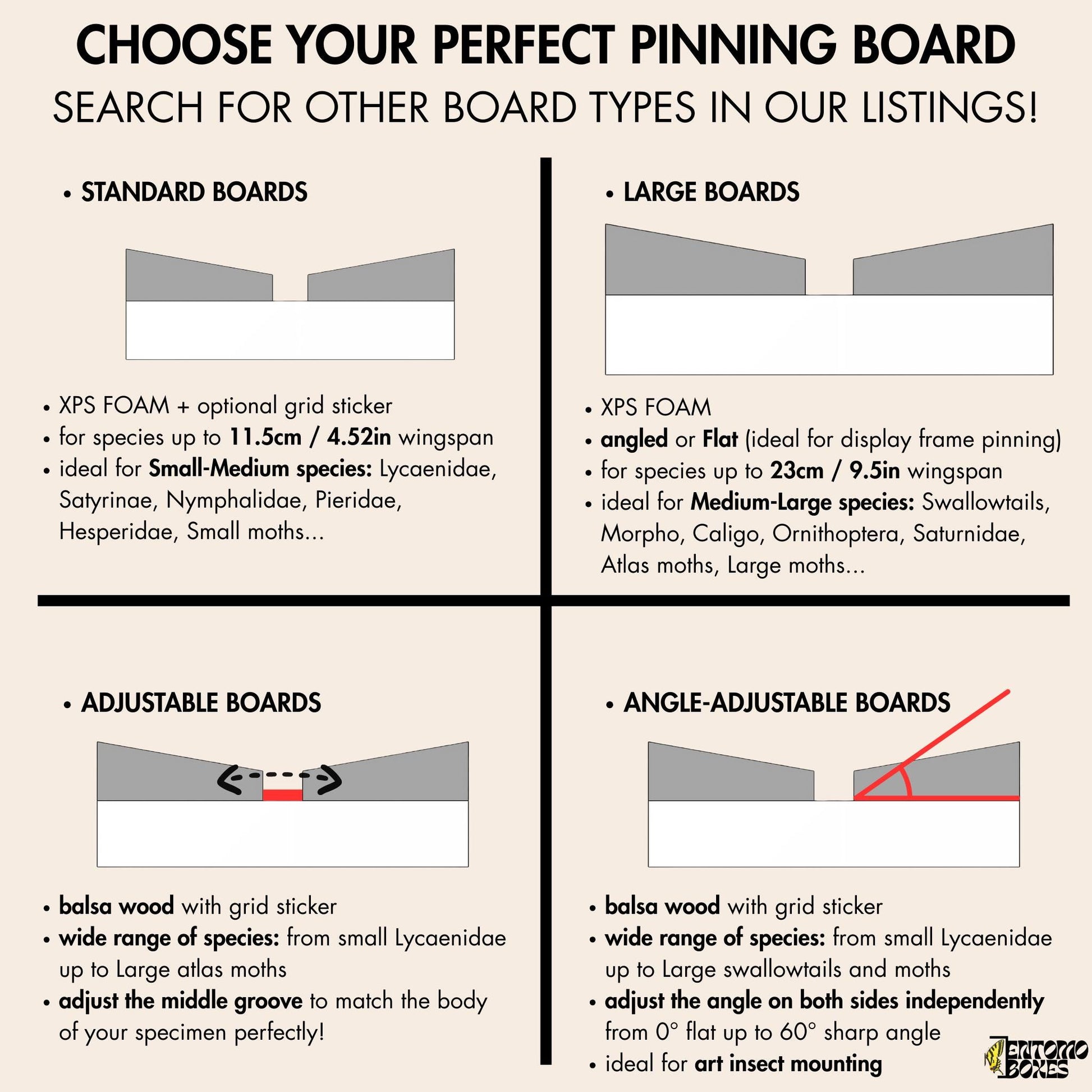 Adjustable balsa wood pinning board for butterflies and moths, Entomology Taxidermy